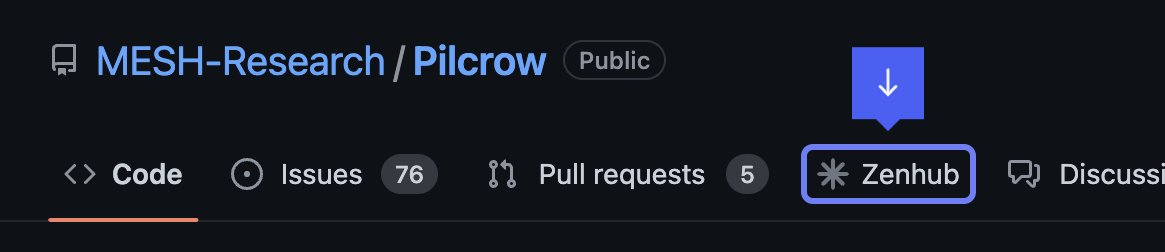 Screenshot of the Zenhub tab on the GitHub repository for Pilcrow